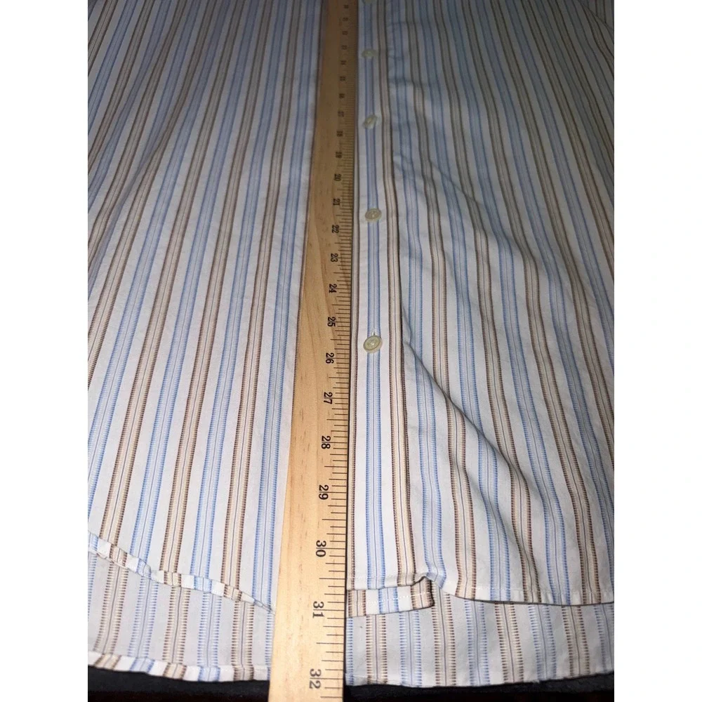 Banana Republic Mens XXL Blue Tan Striped Cotton Long Sleeve Button Down Shirt